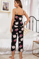 Floral V-Neck Cami Cropped Pants Lounge Set