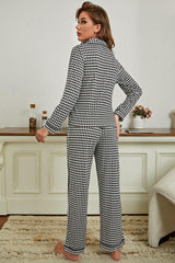 Checkered Button Front Top Pants Loungewear Set