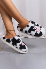White Cartoon Animal Embroidered Fuzzy Home Slippers