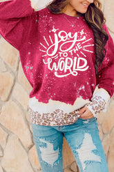 Sweat-shirt ample à imprimé léopard rouge « Joy To The World »