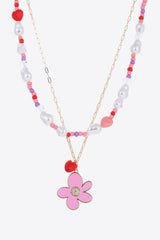 Flower Heart Pendant Layered Necklace