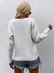 Pull col V à broderie florale