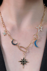 Star Moon Rhinestone Alloy Necklace