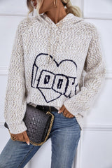 Graphic Drawstring Detail Hooded Sweater