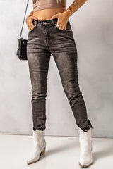 Skinny Jeans mit hohem Bund und ungesäumtem Saum