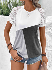 T-shirt à manches raglan et col rond à blocs de couleurs