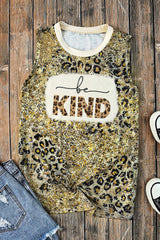 BE KIND Grafik-Tanktop mit Rundhalsausschnitt und Leopardenmuster