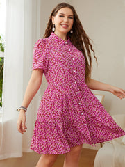 Robe imprimée à manches courtes et col grande taille