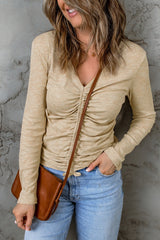 Langärmliges Stricktop mit Kordelzug und Raffdetail