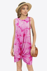 Robe sans manches à col rond torsadé tie-dye
