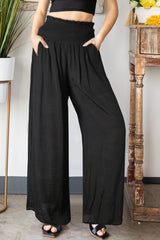 Pantalon large à taille froncée avec poches