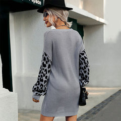 Robe pull à col en V en maille côtelée à imprimé animal