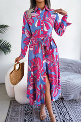 Botanical Print Long Sleeve Shirt Dress
