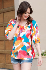 Haut imprimé à col carré et manches mi-longues