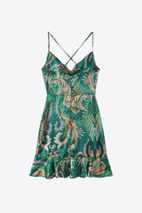 Robe imprimée à col bénitier et ourlet à volants