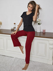 V-Neck Top Gingham Pants Lounge Set