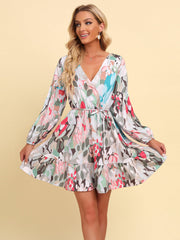 Robe imprimée à manches bouffantes et lien à la taille