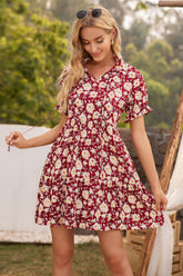 Kleid mit floralem Rüschenbesatz und Schluppenkragen