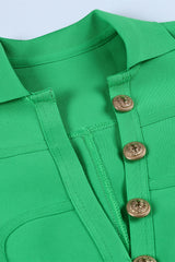 Decorative Button Back Slit Johnny Collar Bodycon Dress