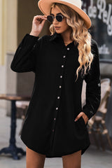 Robe chemise boutonnée sur le devant, ourlet incurvé, manches raglan