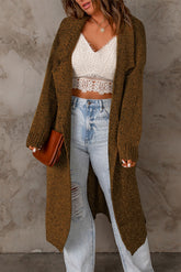 Duster-Strickjacke mit geripptem Besatz und Gürtel