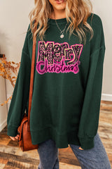 Duffel Green Casual Merry Christmas Long Graphic Sweatshirt