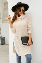 Robe pull fendue à manches raglan en tricot gaufré