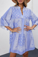 Minikleid mit Paisley-Muster und Dreiviertelärmeln