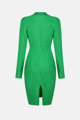 Decorative Button Back Slit Johnny Collar Bodycon Dress