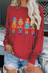 Red Figure Sequins Printed Round Neck Graphic Sweatshirt