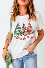 White Merry Bright Christmas Tree Print Graphic T Shirt