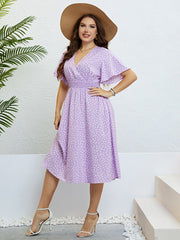 Robe à volants grande taille imprimée à taille froncée
