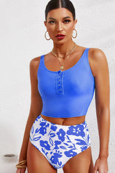 Tankini-Set mit eckigem Ausschnitt und halbhohem Druckknopfverschluss