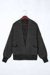 Black Chunky Knit Pockets Drop Sleeve Cardigan