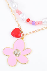 Flower Heart Pendant Layered Necklace