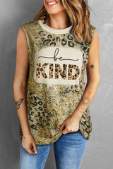 BE KIND Grafik-Tanktop mit Rundhalsausschnitt und Leopardenmuster