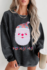 Schwarzes Cord-Sweatshirt mit HO HO HO-Weihnachtsmann-Grafik und Pailletten
