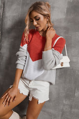 Pull en maille côtelée à col rond et blocs de couleurs