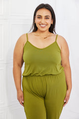 Capella Comfy Casual Full Size Solid Elastic WaistbJumpsuit in Chartreuse