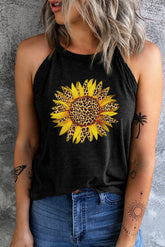 Débardeur à col rond et imprimé tournesol