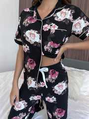 Floral Short Sleeve Shirt Pants Lounge Set