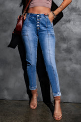 Jeans mit Knopfleiste und Mittelnaht und hohem Bund