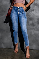 Jeans mit Knopfleiste und Mittelnaht und hohem Bund