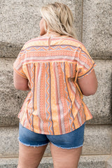 Haut à manches courtes à imprimé géométrique grande taille