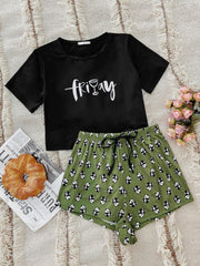 Graphic Tee Panda Print Shorts Lounge Set