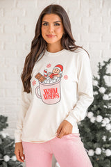 Beiges Sweatshirt mit Weihnachtsmuster und Grafik „WARM WISHES“