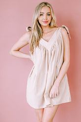 Tie Shoulder V-Neck Backless Dress