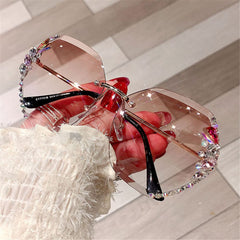 Vintage Rimless Rhinestone UV400 Sunglasses Brander Sunglasses Retro Cutting Lens Gradient Sun Glass Female Shade