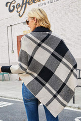 Plaid Mock Neck Handkerchief Hem Poncho