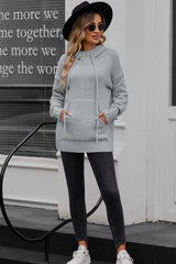 Drawstring Detail Hooded Sweater with Kangaroo Pocket